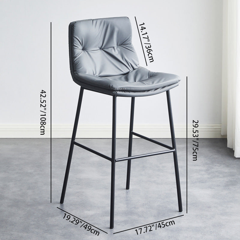 Contemporary Scandinavian Leather Carbon Steel Arched Bar Stool With Backrest For Dining Room & Living Room