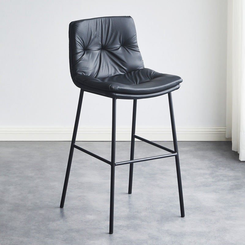 Contemporary Scandinavian Leather Carbon Steel Arched Bar Stool With Backrest For Dining Room & Living Room