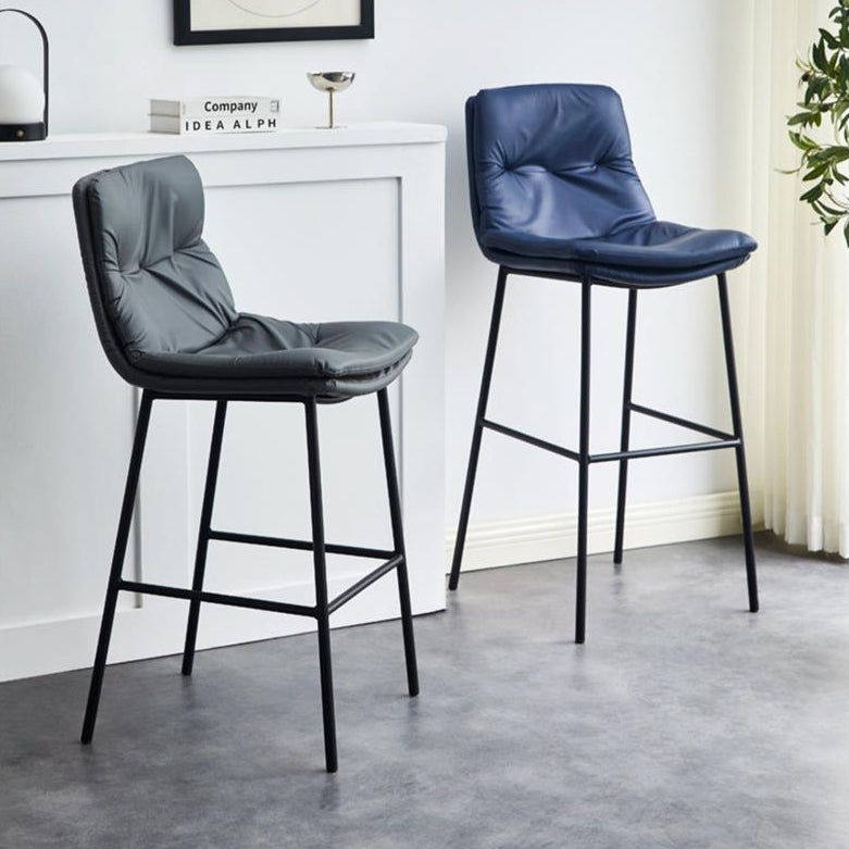 Contemporary Scandinavian Leather Carbon Steel Arched Bar Stool With Backrest For Dining Room & Living Room