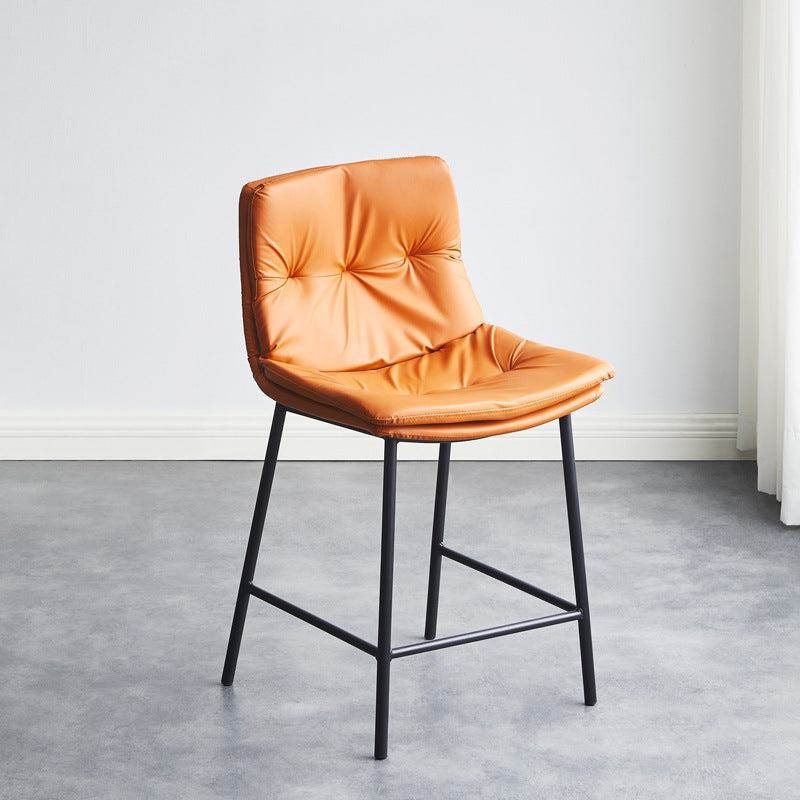 Contemporary Scandinavian Leather Carbon Steel Arched Bar Stool With Backrest For Dining Room & Living Room