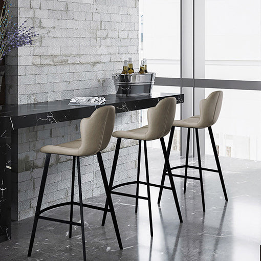 Contemporary Scandinavian Faux Leather Carbon Steel Arched Bar Stool With Backrest For Dining Room &amp; Living Room