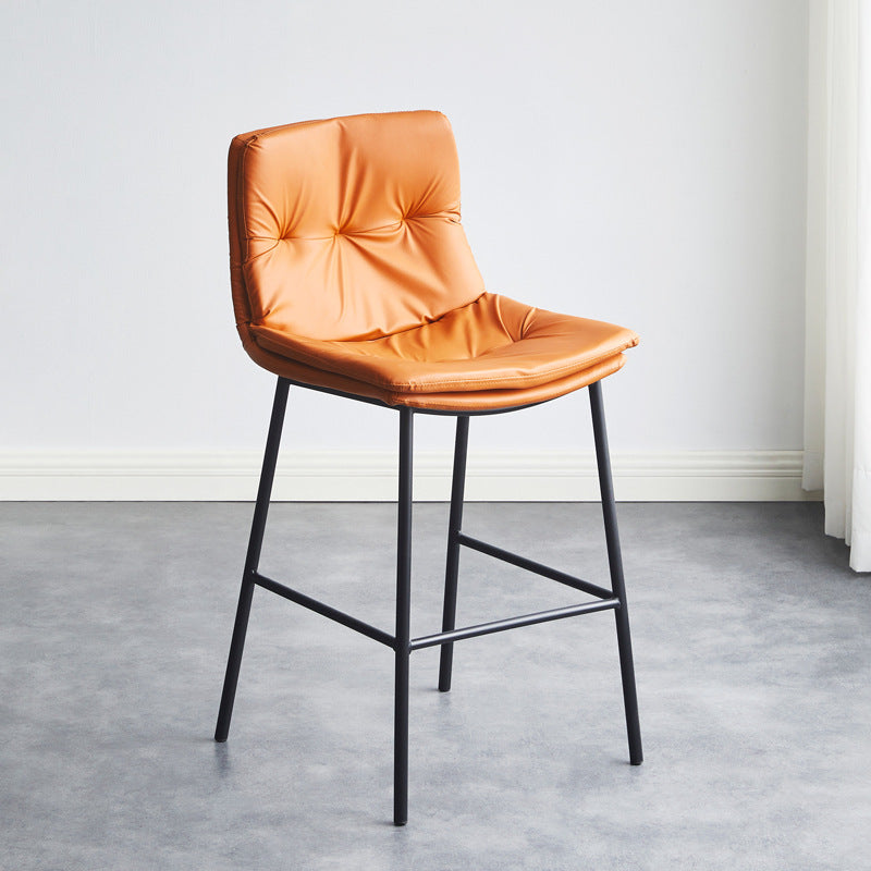 Contemporary Scandinavian Leather Carbon Steel Arched Bar Stool With Backrest For Dining Room & Living Room