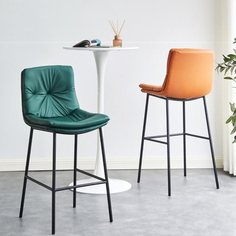Contemporary Scandinavian Leather Carbon Steel Arched Bar Stool With Backrest For Dining Room & Living Room