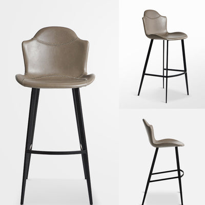 Contemporary Scandinavian Leather Carbon Steel Arched Bar Stool With Backrest For Dining Room & Living Room