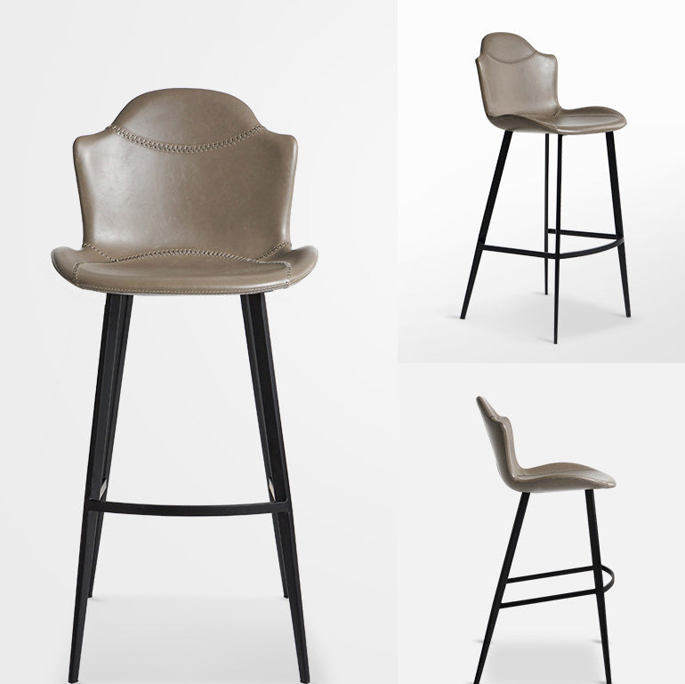 Contemporary Scandinavian Leather Carbon Steel Arched Bar Stool With Backrest For Dining Room & Living Room
