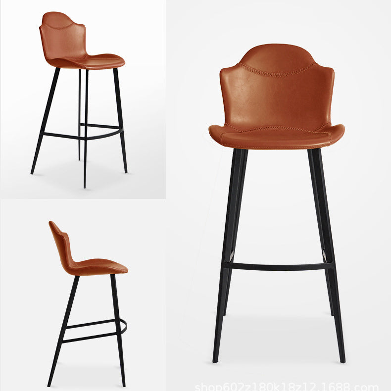 Contemporary Scandinavian Faux Leather Carbon Steel Arched Bar Stool With Backrest For Dining Room &amp; Living Room
