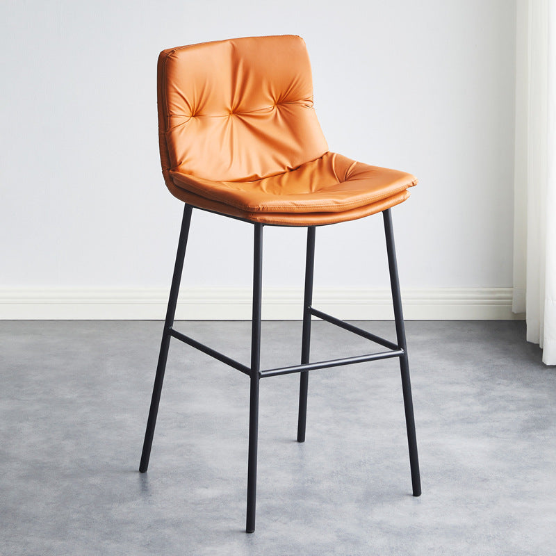 Contemporary Scandinavian Leather Carbon Steel Arched Bar Stool With Backrest For Dining Room & Living Room