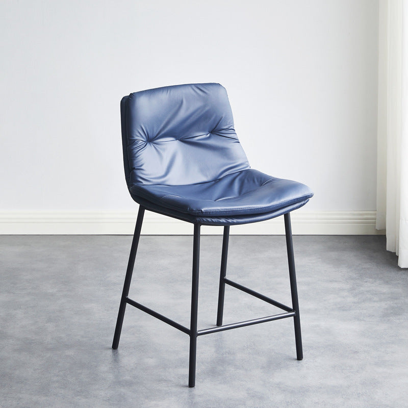 Contemporary Scandinavian Leather Carbon Steel Arched Bar Stool With Backrest For Dining Room & Living Room