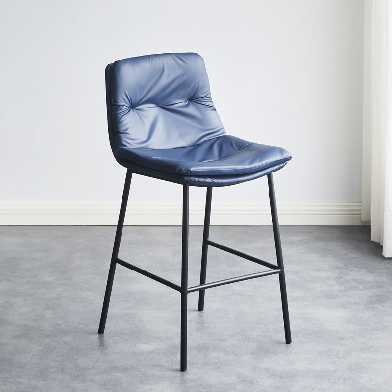 Contemporary Scandinavian Leather Carbon Steel Arched Bar Stool With Backrest For Dining Room & Living Room