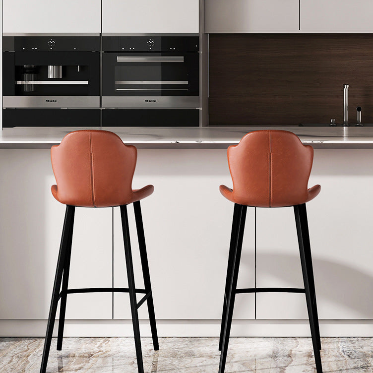 Contemporary Scandinavian Leather Carbon Steel Arched Bar Stool With Backrest For Dining Room & Living Room