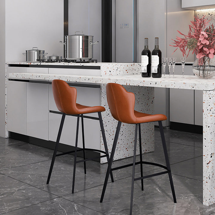 Tabouret de bar contemporain en acier au carbone avec dossier en similicuir scandinave pour salle à manger et salon 