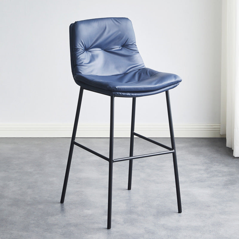 Contemporary Scandinavian Leather Carbon Steel Arched Bar Stool With Backrest For Dining Room & Living Room