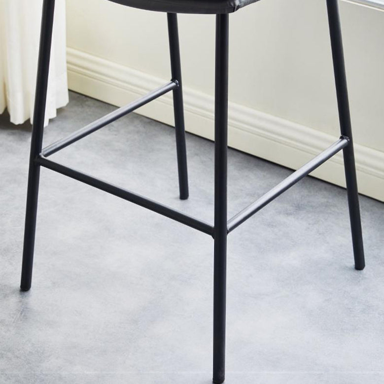 Contemporary Scandinavian Leather Carbon Steel Arched Bar Stool With Backrest For Dining Room & Living Room