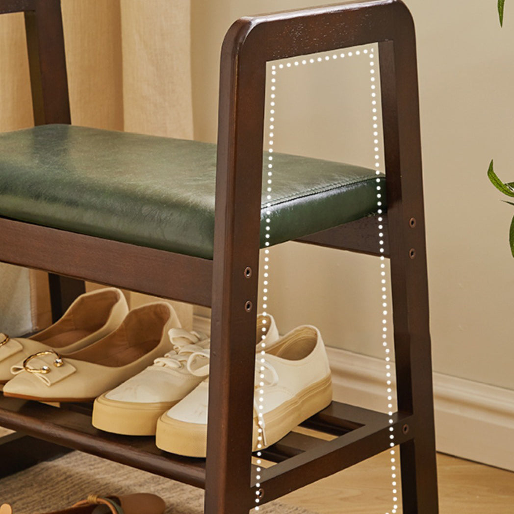 Moderner minimalistischer Leder Massivholz Trapezbank Schuhhocker mit Armlehne 1-Regal für Wohnzimmer 