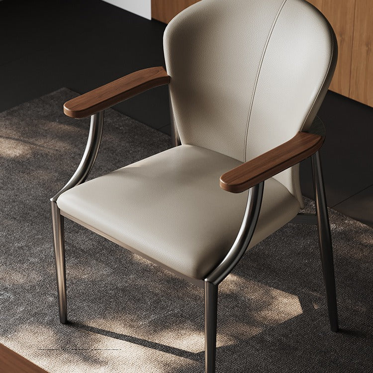 Contemporary Scandinavian Microfiber Leather Walnut Stainless Steel Curved Square Dining Chair With Backrest For Living Room & Dining Room