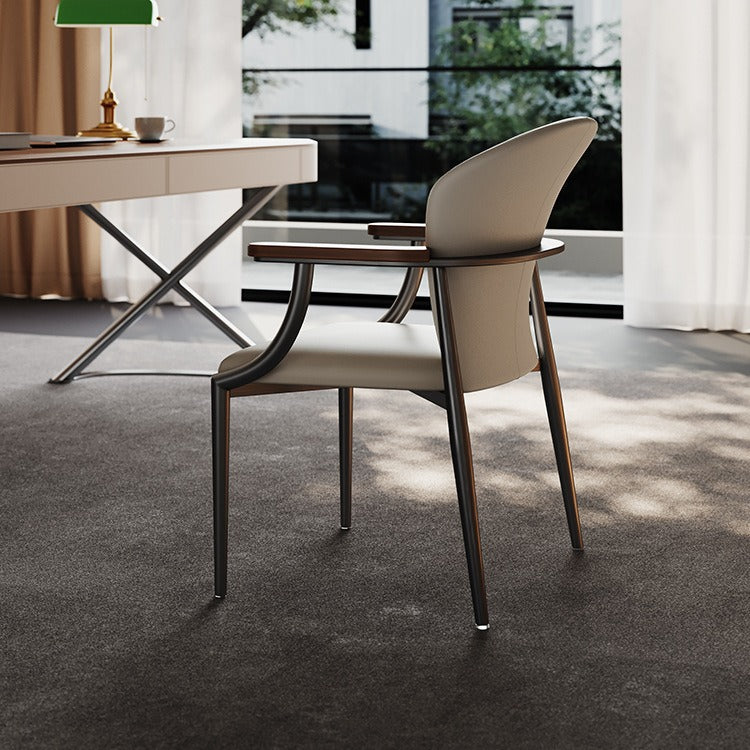 Contemporary Scandinavian Microfiber Leather Walnut Stainless Steel Curved Square Dining Chair With Backrest For Living Room & Dining Room
