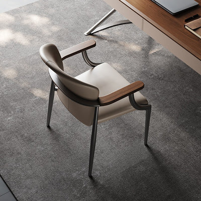 Contemporary Scandinavian Microfiber Leather Walnut Stainless Steel Curved Square Dining Chair With Backrest For Living Room & Dining Room