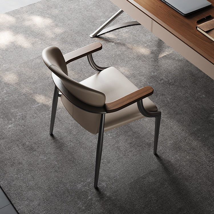 Contemporary Scandinavian Microfiber Leather Walnut Stainless Steel Curved Square Dining Chair With Backrest For Living Room & Dining Room