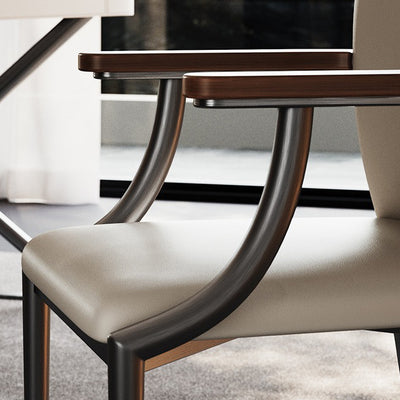 Contemporary Scandinavian Microfiber Leather Walnut Stainless Steel Curved Square Dining Chair With Backrest For Living Room & Dining Room