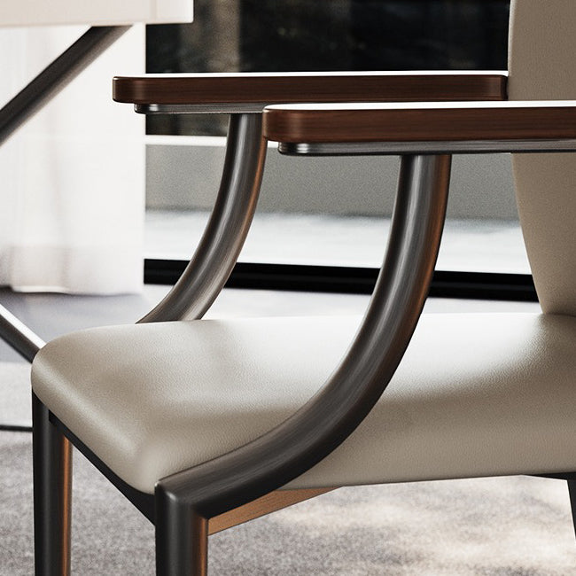 Contemporary Scandinavian Microfiber Leather Walnut Stainless Steel Curved Square Dining Chair With Backrest For Living Room & Dining Room