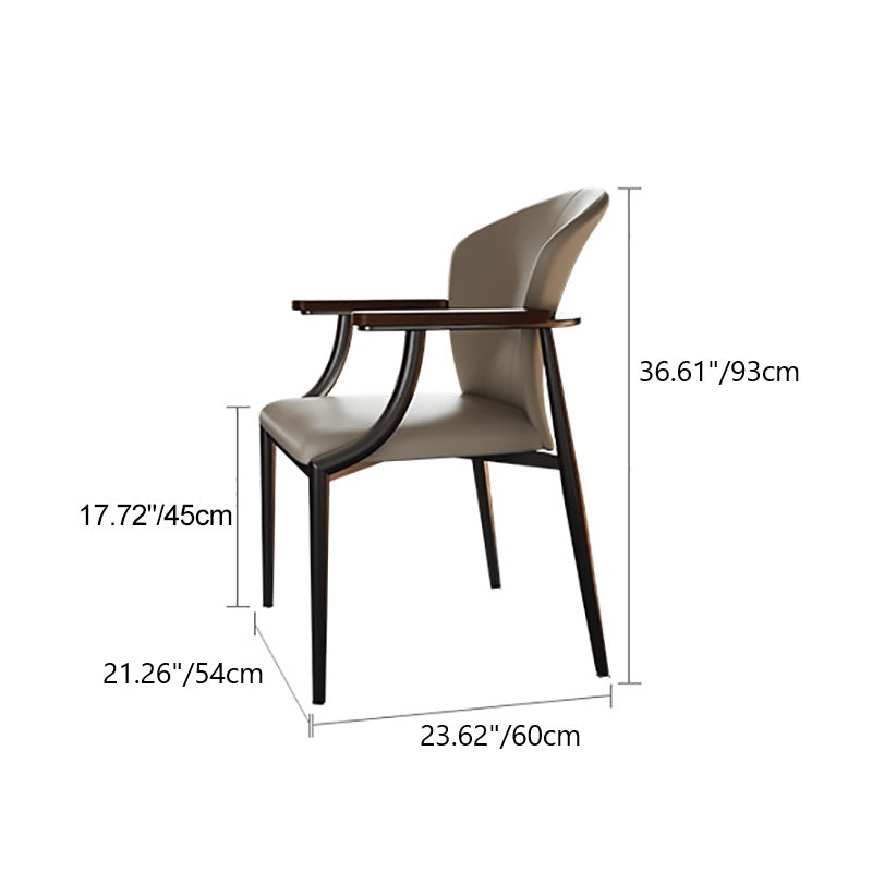 Contemporary Scandinavian Microfiber Leather Walnut Stainless Steel Curved Square Dining Chair With Backrest For Living Room & Dining Room