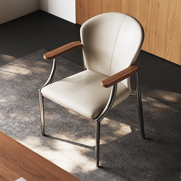 Contemporary Scandinavian Microfiber Leather Walnut Stainless Steel Curved Square Dining Chair With Backrest For Living Room & Dining Room