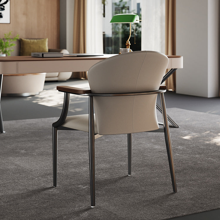 Contemporary Scandinavian Microfiber Leather Walnut Stainless Steel Curved Square Dining Chair With Backrest For Living Room & Dining Room