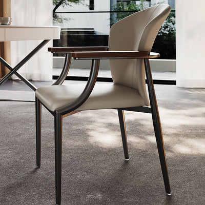 Contemporary Scandinavian Microfiber Leather Walnut Stainless Steel Curved Square Dining Chair With Backrest For Living Room & Dining Room