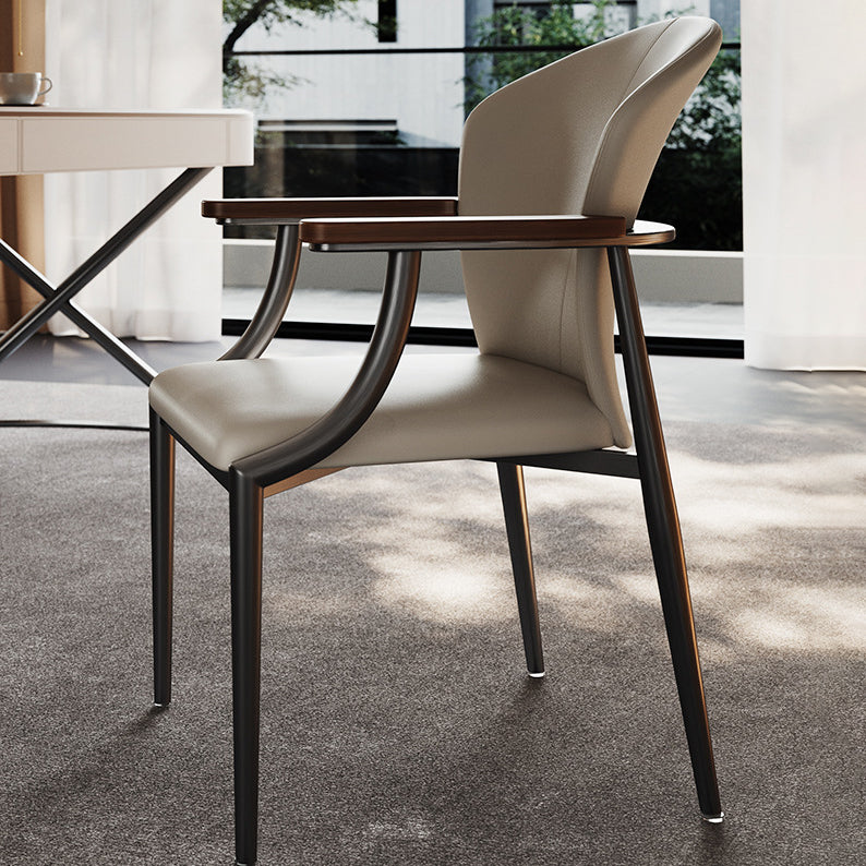 Contemporary Scandinavian Microfiber Leather Walnut Stainless Steel Curved Square Dining Chair With Backrest For Living Room & Dining Room