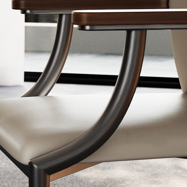 Contemporary Scandinavian Microfiber Leather Walnut Stainless Steel Curved Square Dining Chair With Backrest For Living Room & Dining Room