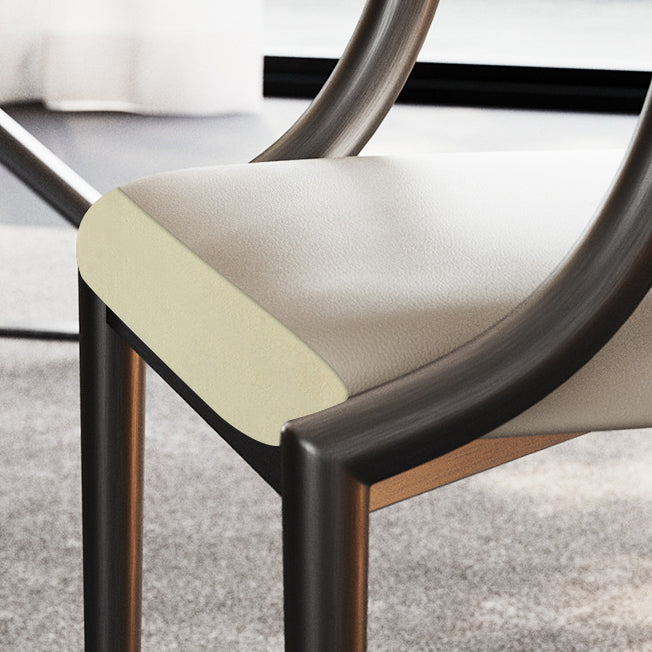 Contemporary Scandinavian Microfiber Leather Walnut Stainless Steel Curved Square Dining Chair With Backrest For Living Room & Dining Room