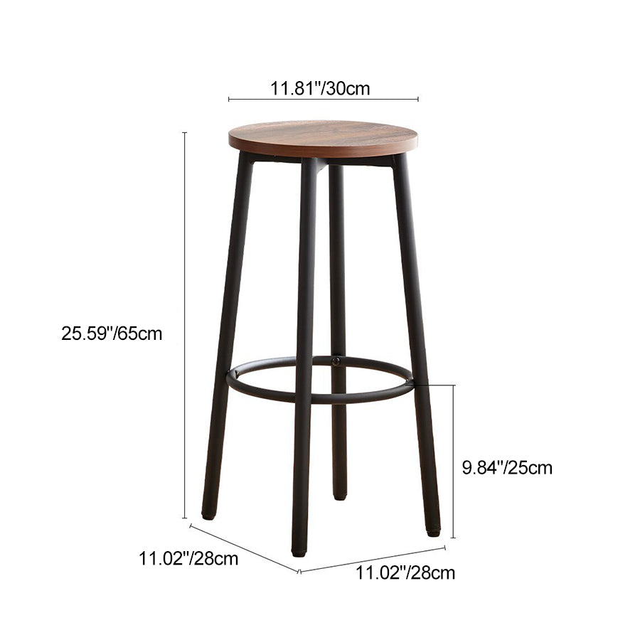 Tabouret de bar rond en bois et fer minimaliste moderne avec repose-pieds pour salon et salle à manger 