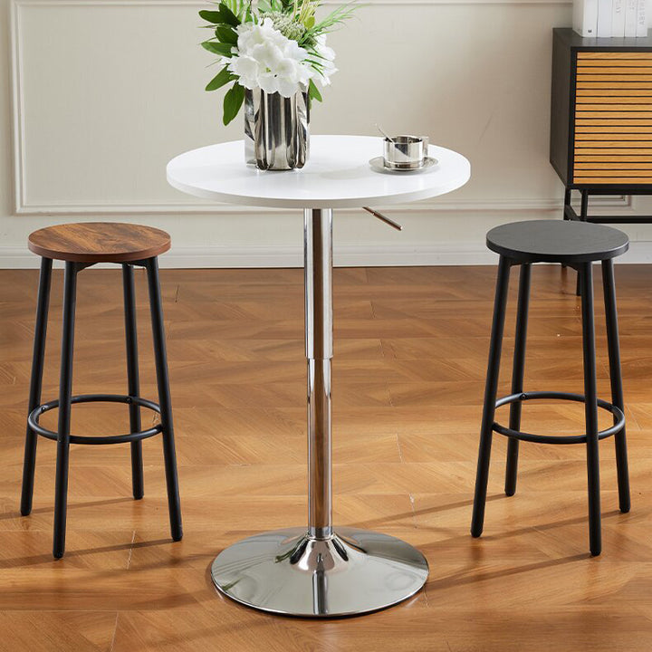 Tabouret de bar rond en bois et fer minimaliste moderne avec repose-pieds pour salon et salle à manger 