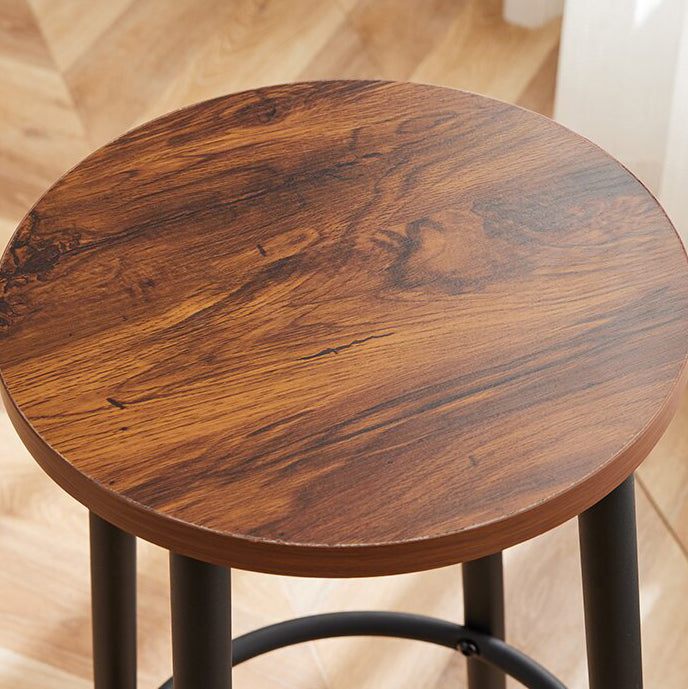 Tabouret de bar rond en bois et fer minimaliste moderne avec repose-pieds pour salon et salle à manger 