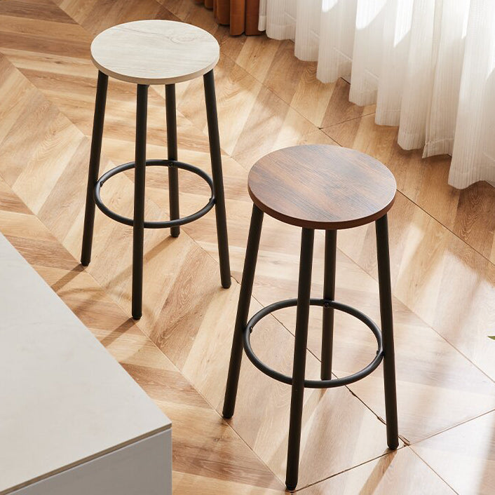 Tabouret de bar rond en bois et fer minimaliste moderne avec repose-pieds pour salon et salle à manger 