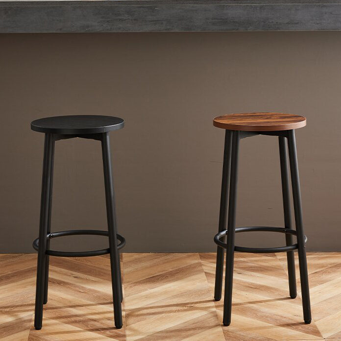 Tabouret de bar rond en bois et fer minimaliste moderne avec repose-pieds pour salon et salle à manger 