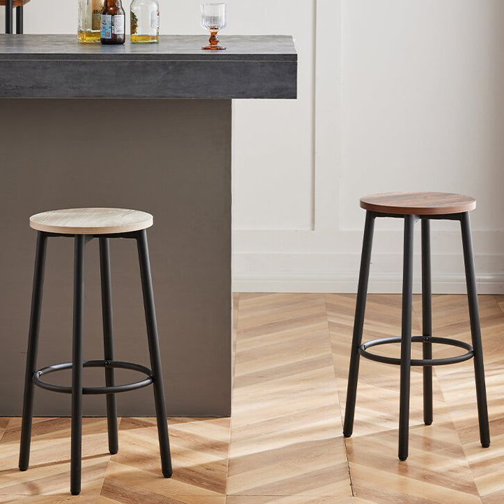 Tabouret de bar rond en bois et fer minimaliste moderne avec repose-pieds pour salon et salle à manger 