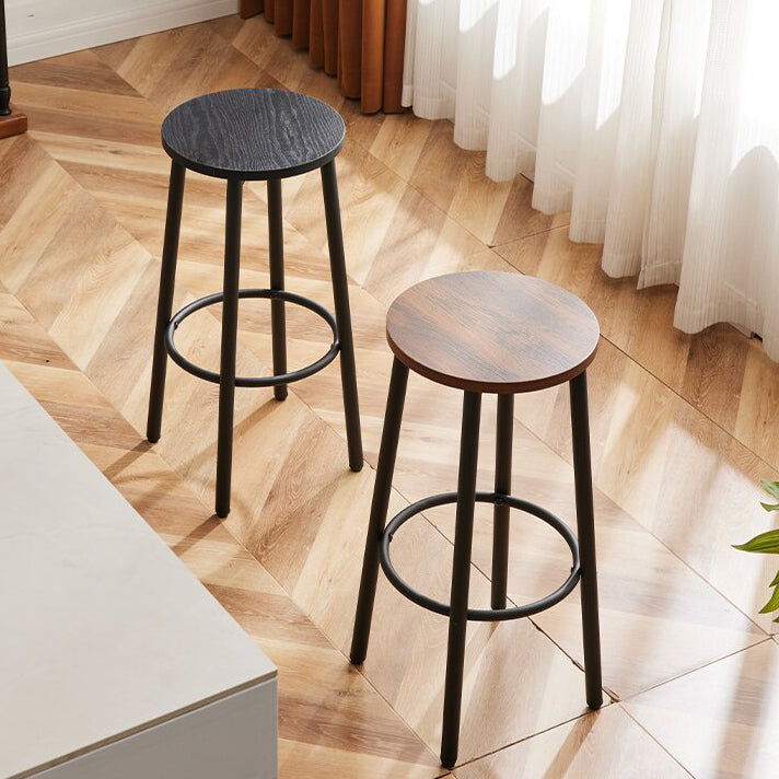 Tabouret de bar rond en bois et fer minimaliste moderne avec repose-pieds pour salon et salle à manger 