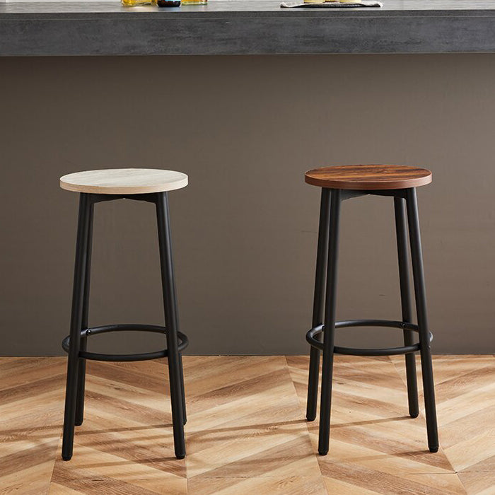 Tabouret de bar rond en bois et fer minimaliste moderne avec repose-pieds pour salon et salle à manger 
