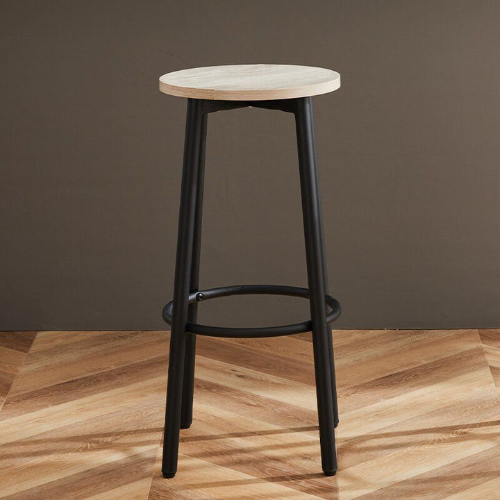 Tabouret de bar rond en bois et fer minimaliste moderne avec repose-pieds pour salon et salle à manger 