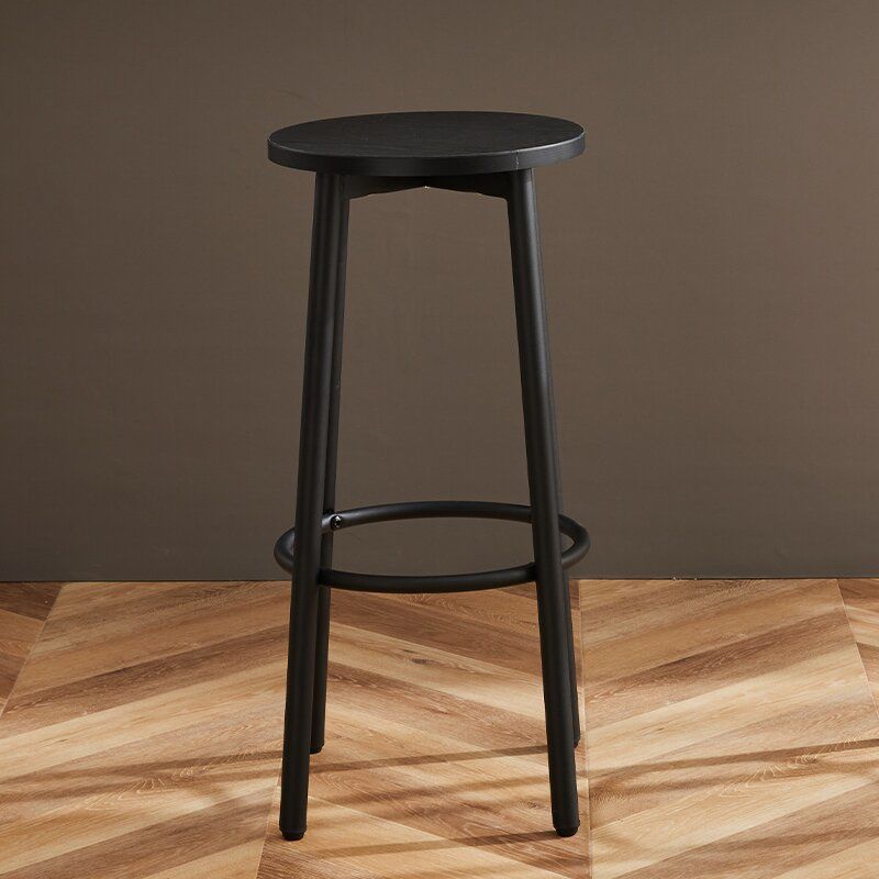 Tabouret de bar rond en bois et fer minimaliste moderne avec repose-pieds pour salon et salle à manger 