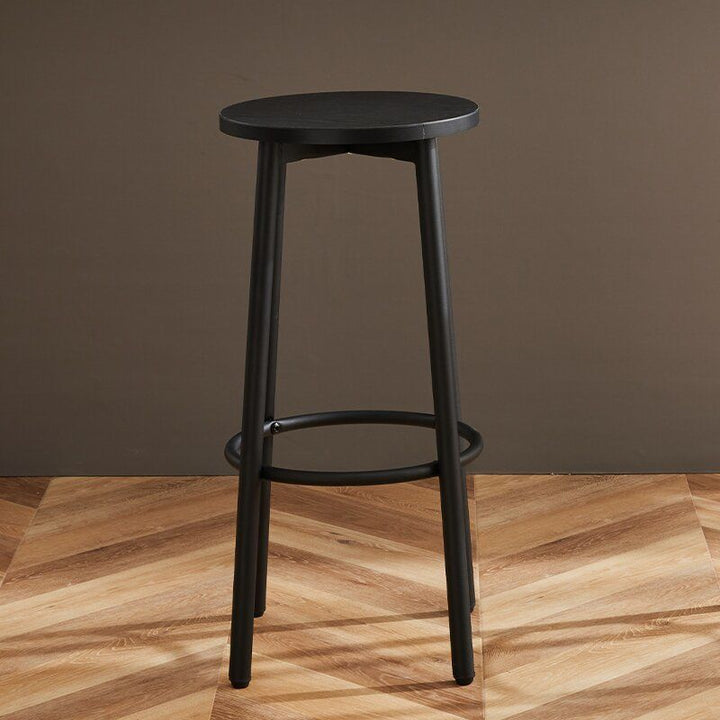 Tabouret de bar rond en bois et fer minimaliste moderne avec repose-pieds pour salon et salle à manger 
