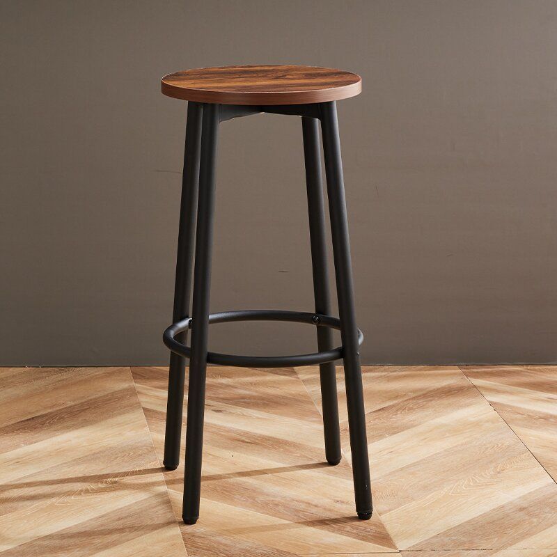 Tabouret de bar rond en bois et fer minimaliste moderne avec repose-pieds pour salon et salle à manger 