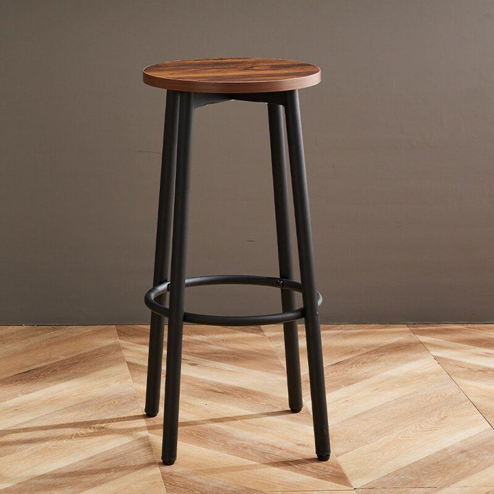 Tabouret de bar rond en bois et fer minimaliste moderne avec repose-pieds pour salon et salle à manger 