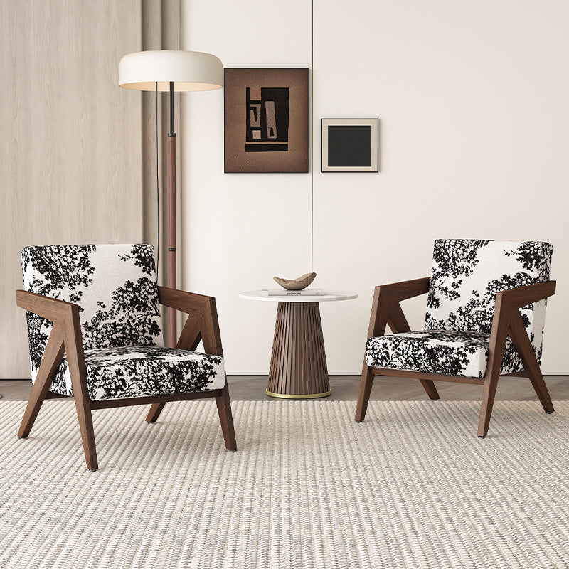 Silla de acento cuadrada de madera de caucho china tradicional con tela de lino y terciopelo con respaldo y reposabrazos para sala de estar 