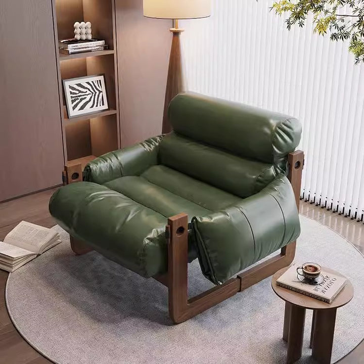 Chaise d'appoint carrée-ronde avec dossier et accoudoirs en cuir synthétique effet huile-cire, bois massif, style chinois traditionnel, pour salon 