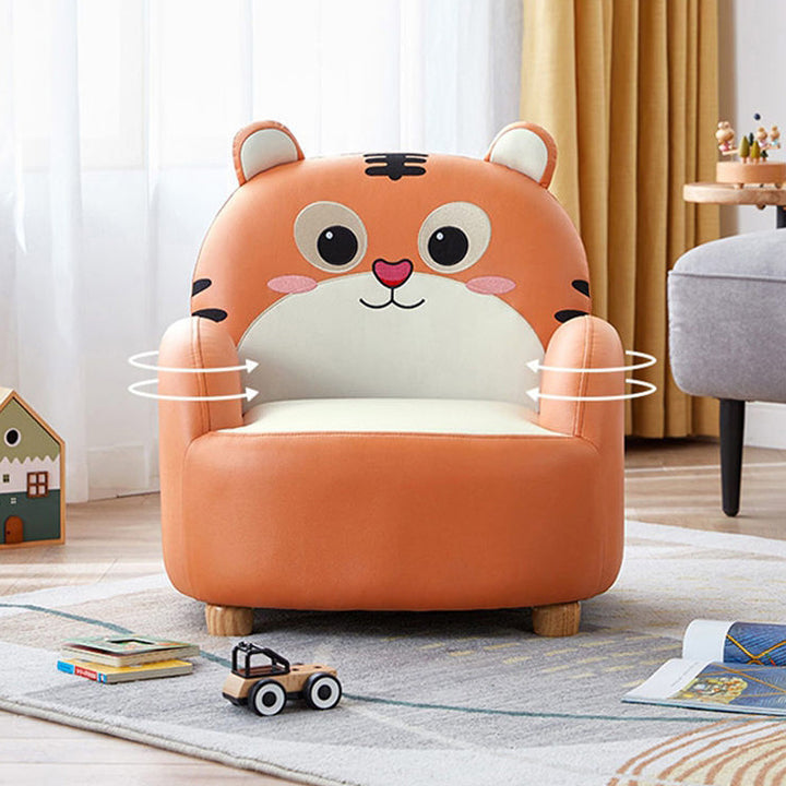 Moderner Art Deco Kinderstuhl aus Kunstleder und Massivholz in Tiger- und Bärenform mit Rückenlehne und Armlehnen für Schlafzimmer und Wohnzimmer 