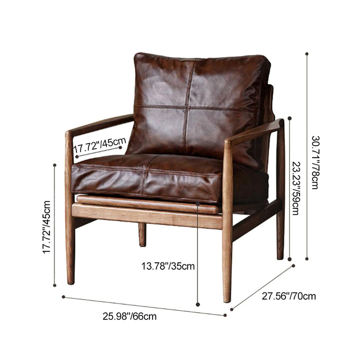 Chaise d’appoint carrée à bord droit en cuir synthétique japonais traditionnel effet huile-cire, avec dossier et accoudoirs, pour chambre et salon 