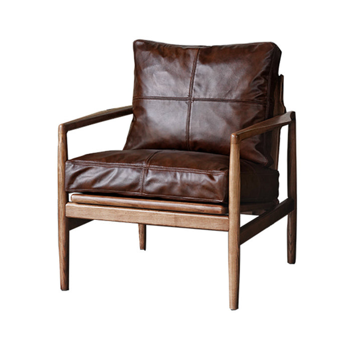 Chaise d’appoint carrée à bord droit en cuir synthétique japonais traditionnel effet huile-cire, avec dossier et accoudoirs, pour chambre et salon 