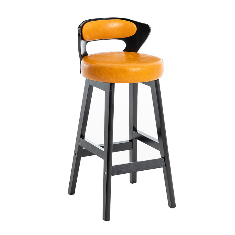 Tabouret de bar rond en forme de corne, en cuir PU et bois massif, style moderne minimaliste, avec dossier, pour salon et salle à manger 